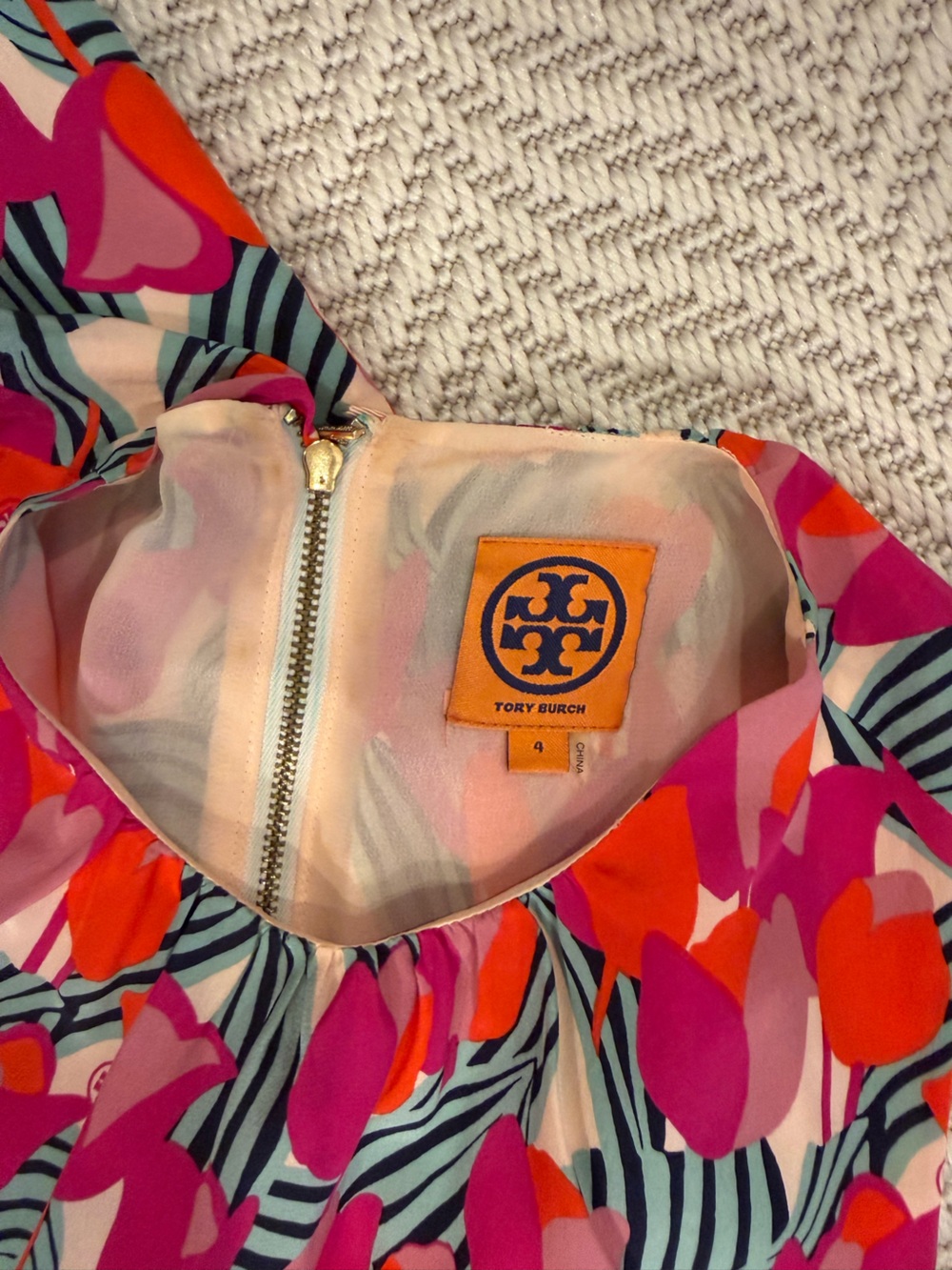 Tory Burch Pink, Orange & Black Floral-Print Sleeveless Blouse - Picture 4 of 4